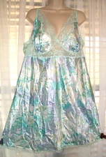 NEW SECRET TREASURES PLUS 2X AQUA FLORAL GLOSS SATIN NIGHTGOWN GOWN CHEMISE