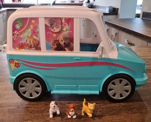 Vintage 2015  Barbie Camper Van Mobile Home Pet Play Set + 2 Dogs & 1 Cat