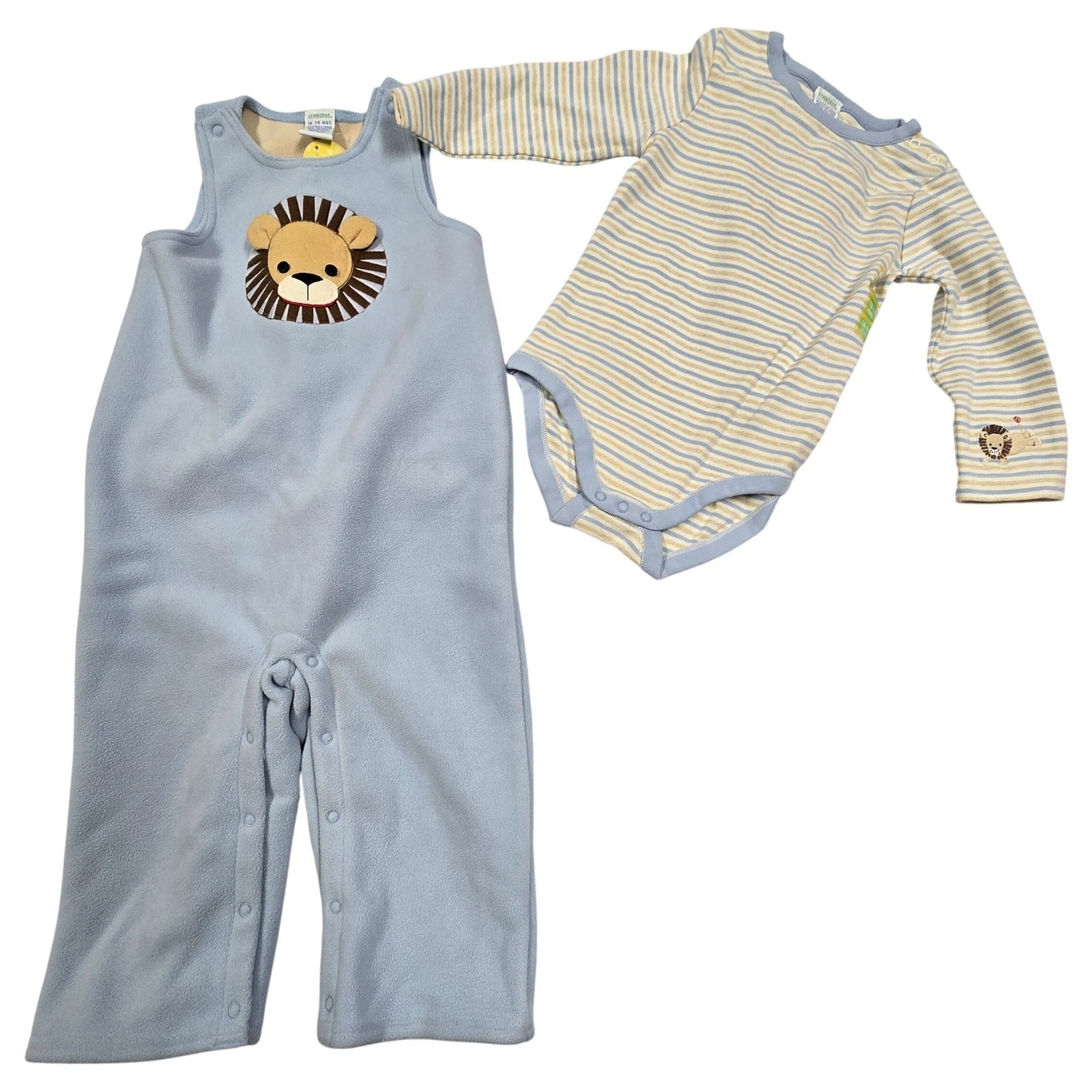 Gymboree Baby Lion Fleece Overalls Vintage Clothes Set Outfit Blue 18-24 2004