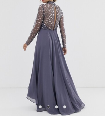 asos design maxi dress with linear embellished bodice and wrap skirt