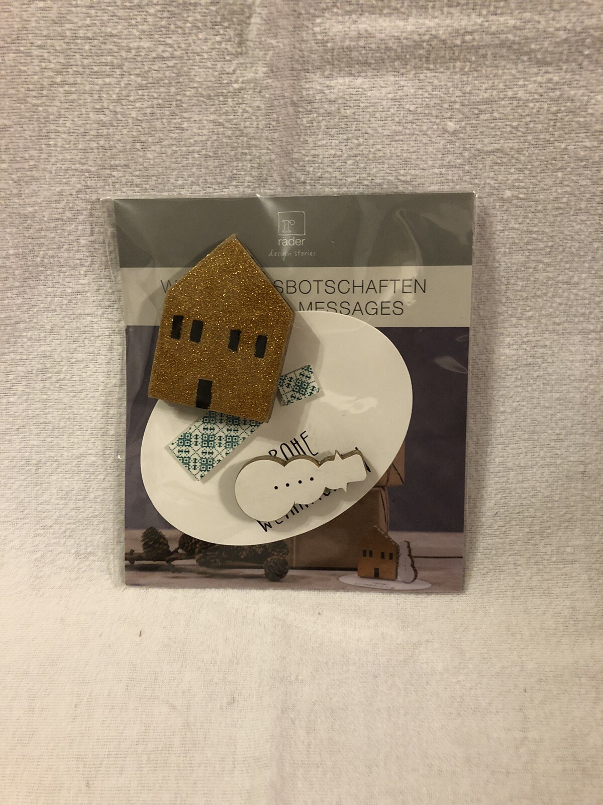 P007 Räder Weihnachtsbotschaften - Haus gold Schneemann - Weihnachtskarte - Neu