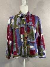 Draper's & Damon's Women’s Petite Multi-Colored Button-up Long Sleeve Jacket Lp
