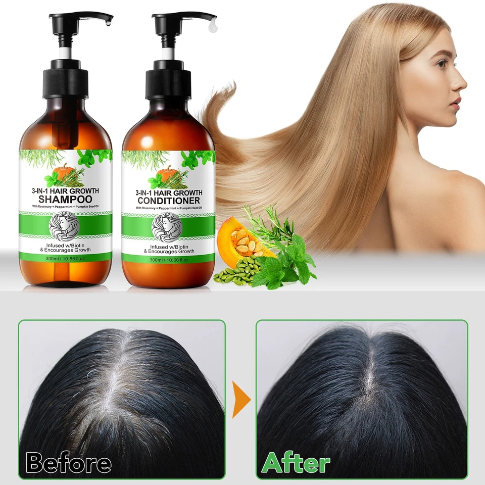 Champú/acondicionador para el crecimiento del cabello 3 en 1 con aceite de semilla de calabaza + aceite de romero + COMO NUEVO Foto 4 de 4