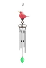 44" Solar Blown Glass Cardinal Bird Wind Chime LED Garden Decor 72149