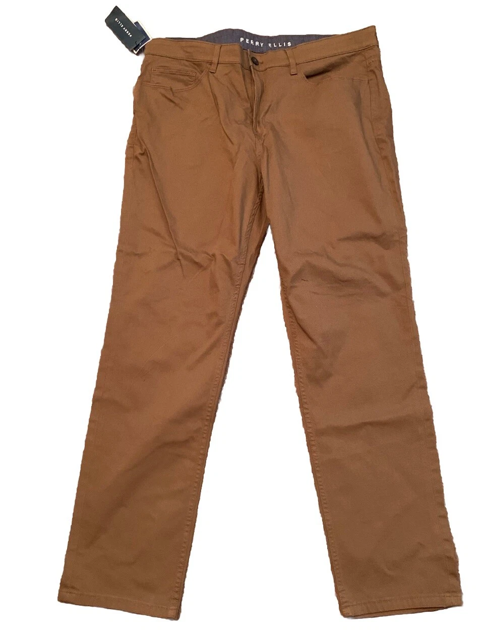 Perry Ellis Pants Cotton Stretch Slim Fit Khaki Sz 38”X 32” New