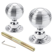 Image of 50mm Solid Brass Beehive Rim Mortice Door Knobs Knob Pair Set Quality Victorian