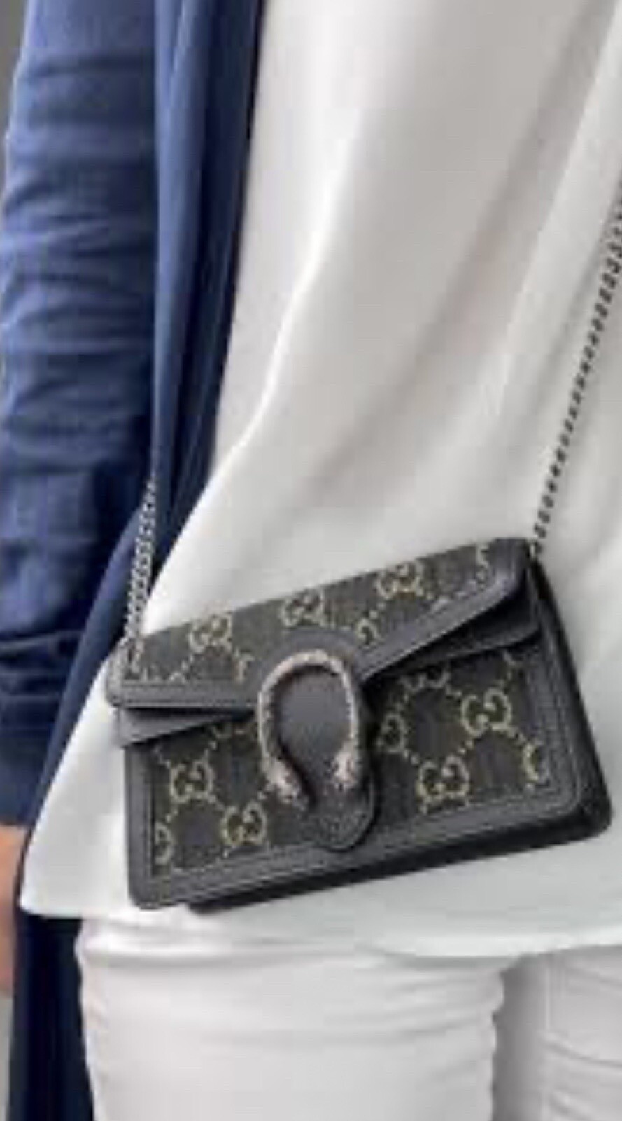 New Gucci Dionysus Super Mini Denim Chain Crossbody Bag Clutch Handbag