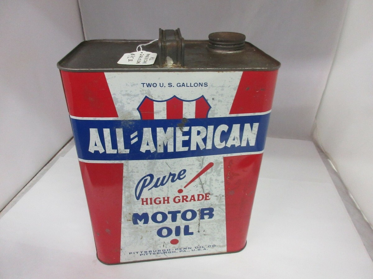 VINTAGE ADVERTISING ALL-AMERICAN OIL 2 GALLON TIN GARAGE AUTO SHOP
