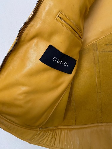 Vintage Gucci Vest XL 52 Yellow Lambskin Leather Zippered Designer Made in Italy - Picture 6 of 16