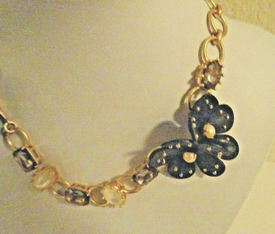 KATE SPADE ТЕМНО-СИНИЙ КОЖАНЫЙ ЦВЕТОК / ДРАГОЦЕННЫЙ КАМЕНЬ ОЖЕРЕЛЬЕ В ЗОЛОТИСТЫЙ НОВЫЙ С ЯРЛЫКАМИ - Изображение 4 из 4