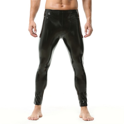 Men's Black/Red PVC Leather Leggings Tight Pants Dance Club Skinny Long Trousers - Picture 12 of 22