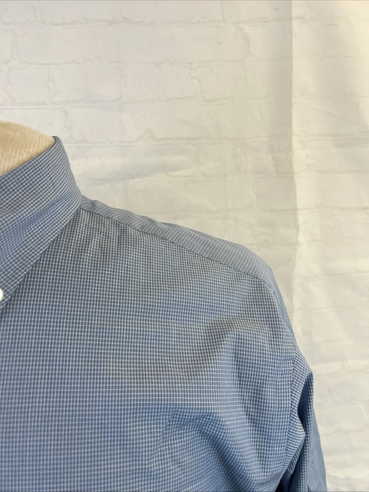 Camisa de vestir Brooks Brothers de algodón a cuadros azul y gris para hombre 16-34 $138 Foto 2 de 4