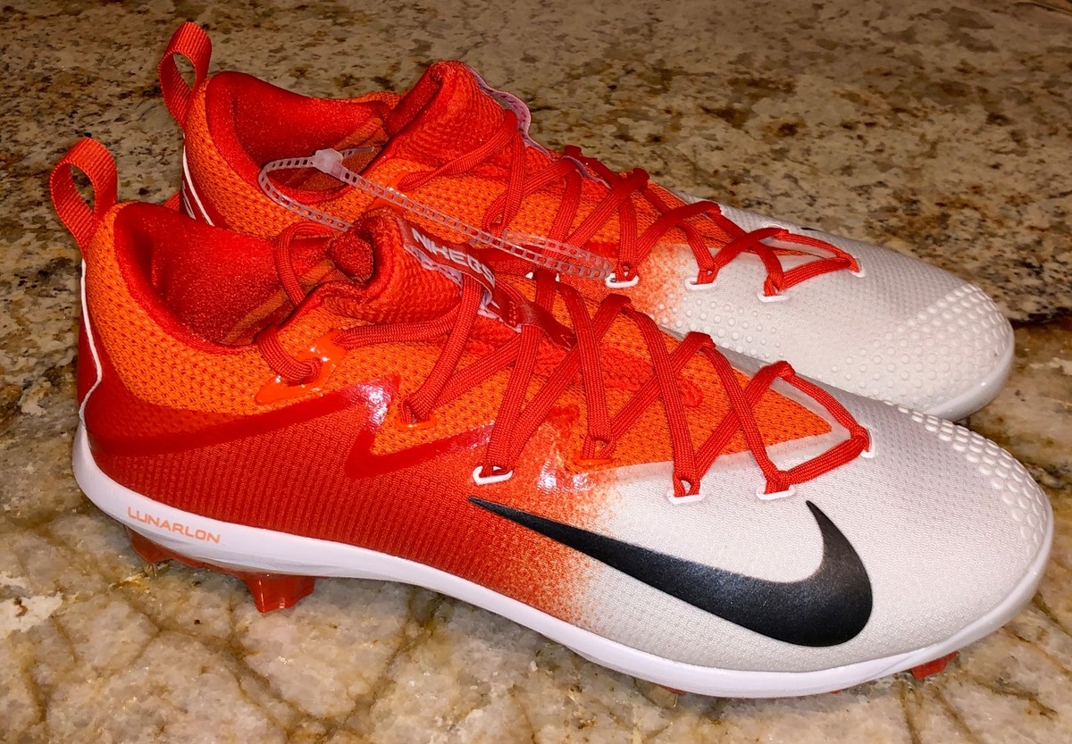 NIKE Lunar Vapor Ultrafly Elite White Orange Baseball Spikes