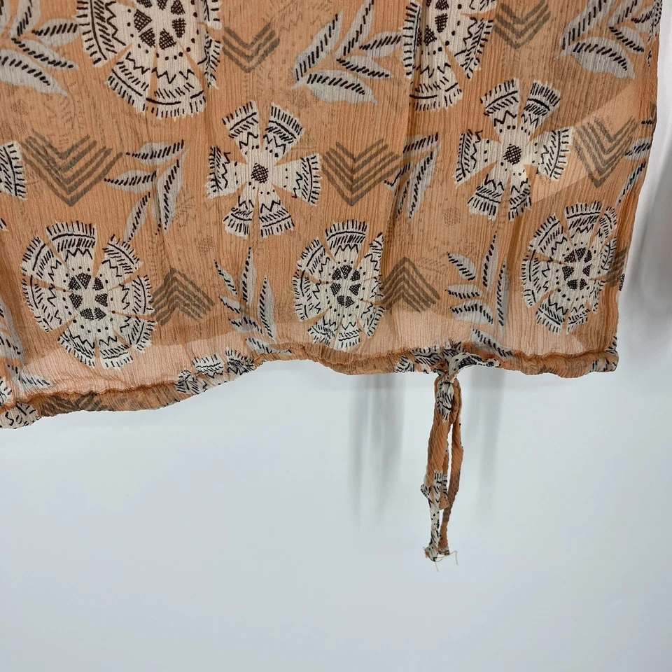 Top Lucky Brand Talla Pequeña Mujer Coral Seda Riviera Estampado Floral Campesino Transparente Foto 3 de 4