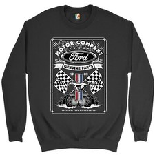 Ford Motor Company Sweatshirt Racing Flags Mustang Logo Licensed Crewneck