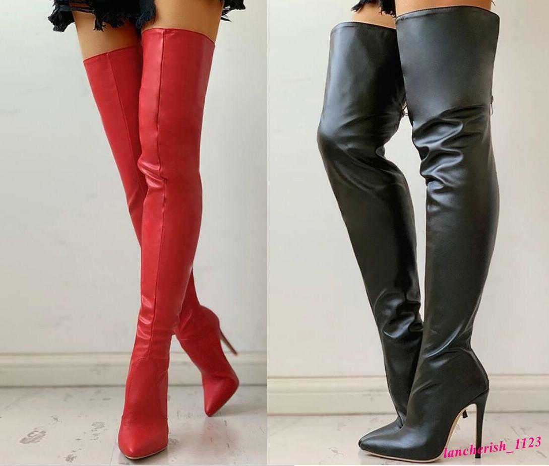 Women's Faux Leather Thigh High Boots Zip Shoes Stiletto Women's Faux Leather Thigh High Boots Zip Shoes Stiletto