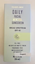 *NEW* Trader Joe's Daily Facial Mineral Sunscreen SPF 40 Oil Free 1.7 OZ