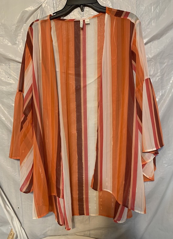 Women’s Cato Hi-Lo Kimono Cover Up Top-Orange Striped - Large -GUC
