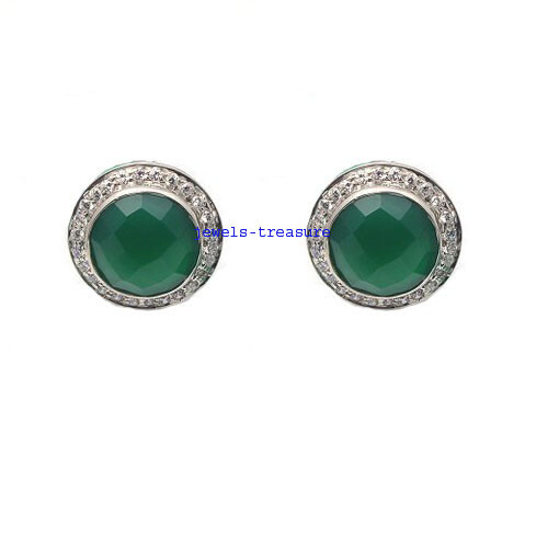 Natural Green Onyx & CZ Gemstones 925 sterling silver Cufflinks for Men's #J2230 - Picture 1 of 3
