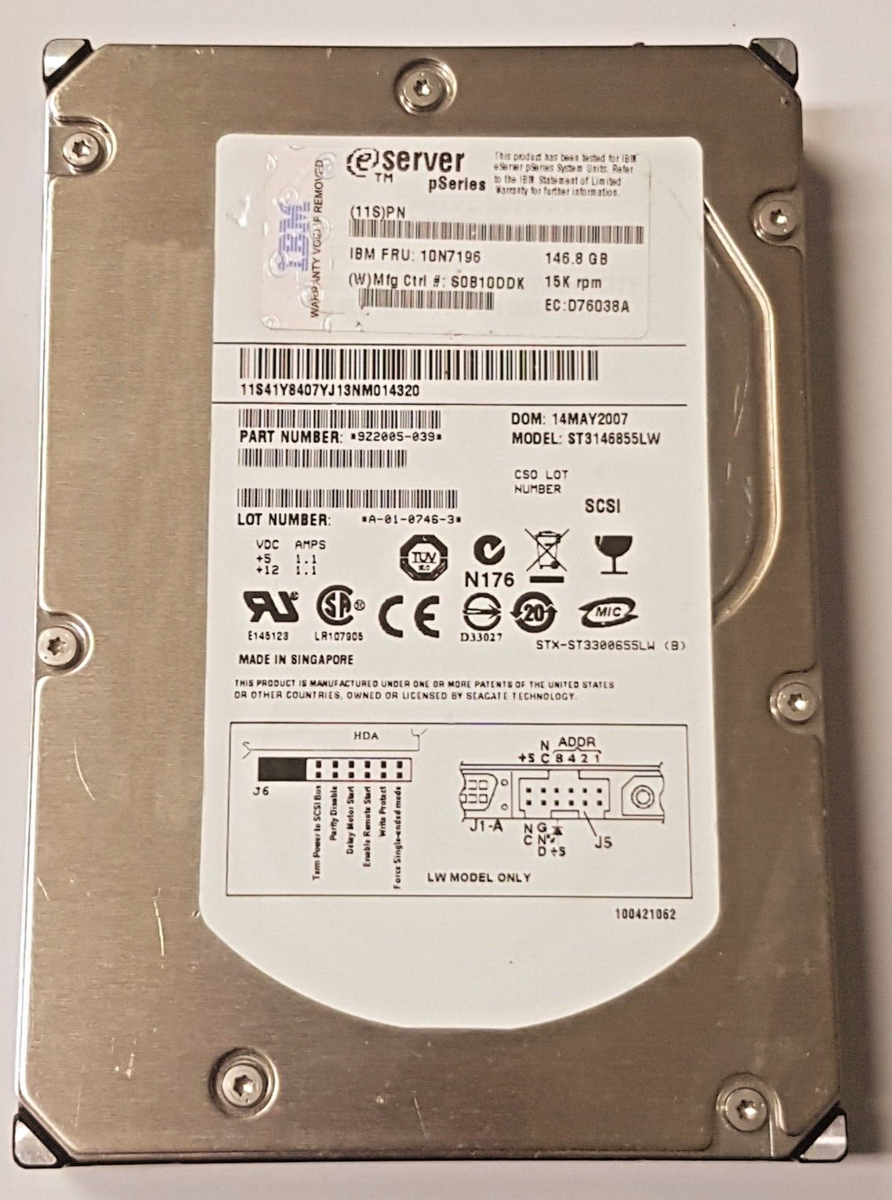 146.8GB IBM FRU 10N7196 ST3146855LW 15K Ultra320 SCSI 68pin 8MB