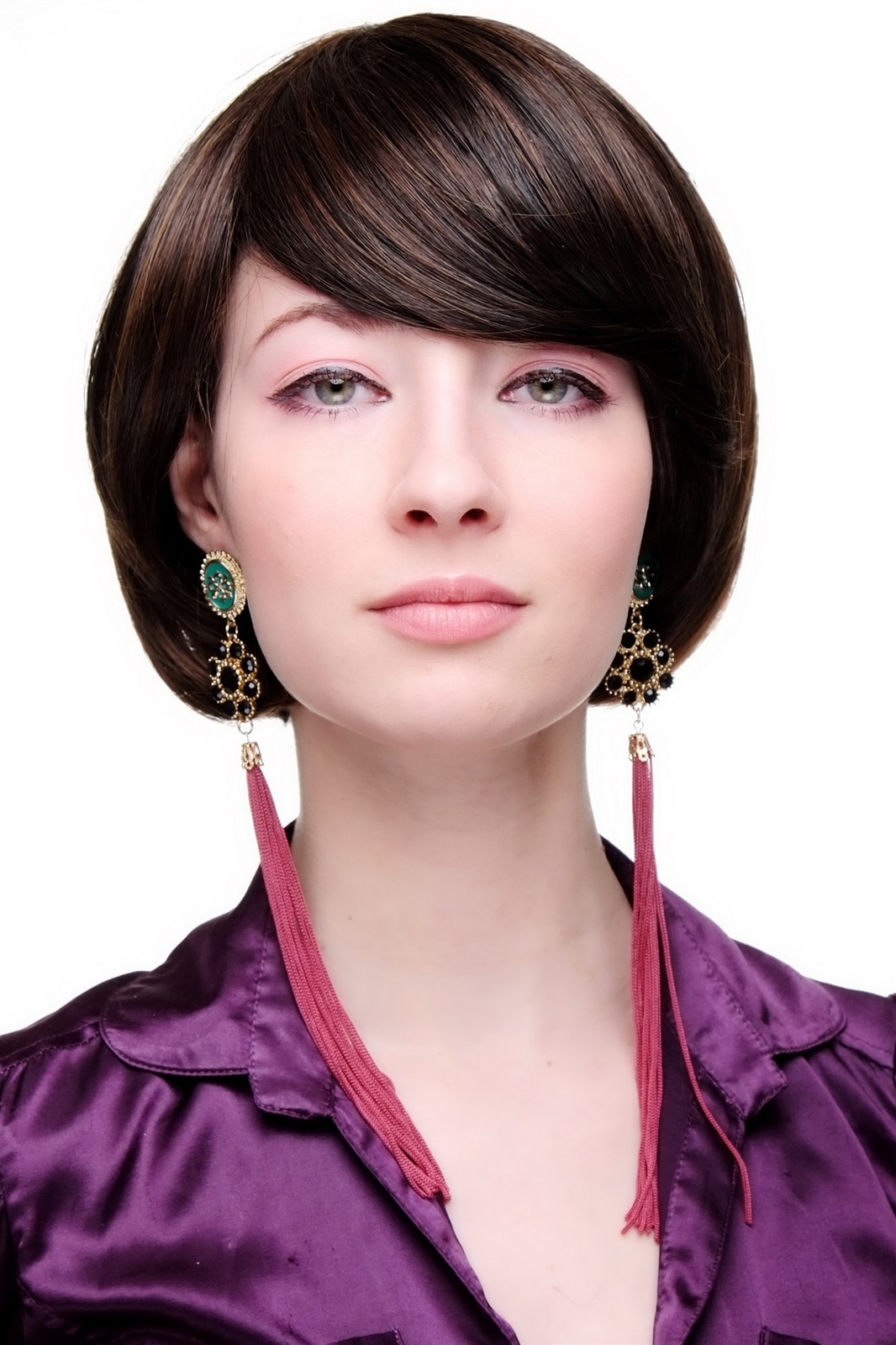 Wig Women's Short Bob Voluminous Parting Chestnut Brown Highlighted SA063