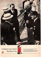 1958 Four Roses London Dry Gin Straw Boater Skimmer Sennit Sailor Hat Print Ad