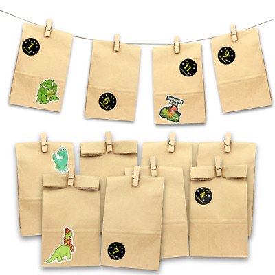 DIY-Adventskalender zum Befüllen, SET mit Papiertüten, Klammern, Dino Stickern