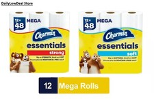 Charmin Essentials STRONG OR SOFT Toilet Paper CHOOSE 12 ROLL OR 24 MEGA ROLLS