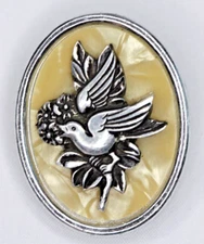 Vintage Silver Tone Scarf Clip Pearl Lucite Confetti Bird & Flower Cameo
