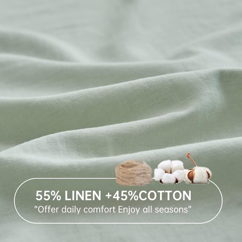 Eco-Friendly Mint Green Twin Fitted Sheet - Soft Linen-Cotton Blend for Comfort - Picture 4 of 9