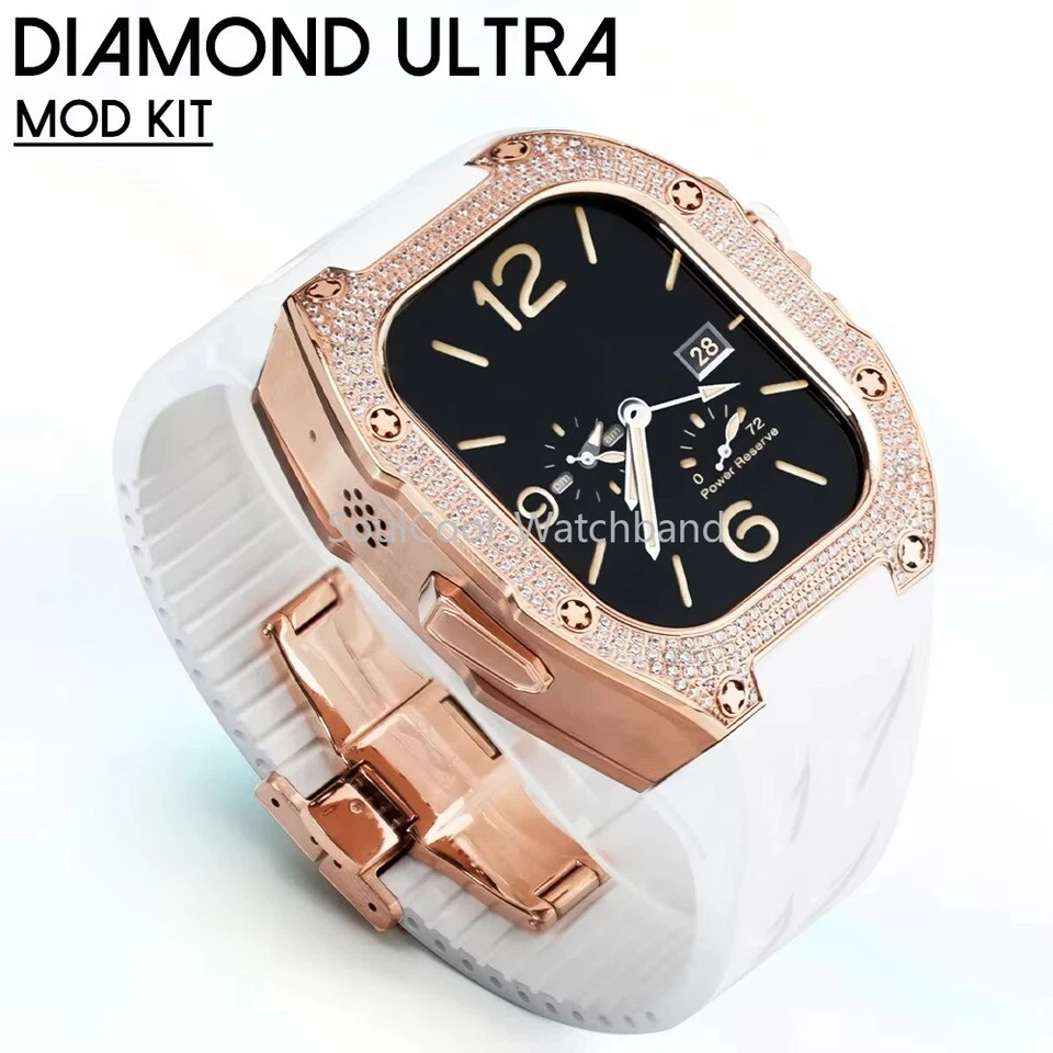 Lujosa caja de titanio con diamantes + correa de goma fluorhídrica para Apple Watch Ultra 3/2/1 49 mm Foto 2 de 4