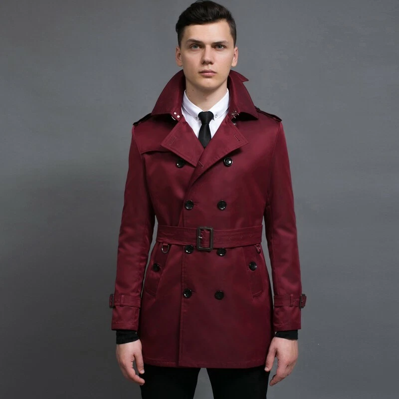 Mens maroon trench discount coat