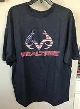 REALTREE American Flag Logo Deer Hunting Navy Heather Tee -Men's Size L- NEW 