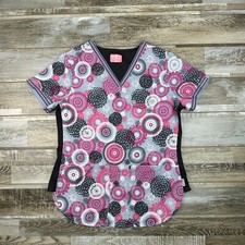 Womens S Ava Therese scrub top black pink short sleeve Nurse Medical
