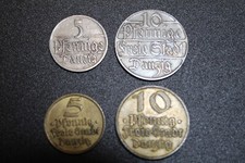 Danzig 5/10 Pfennige 1923/1932 4er Konvolut-aus einer Sammlung-sehr rar