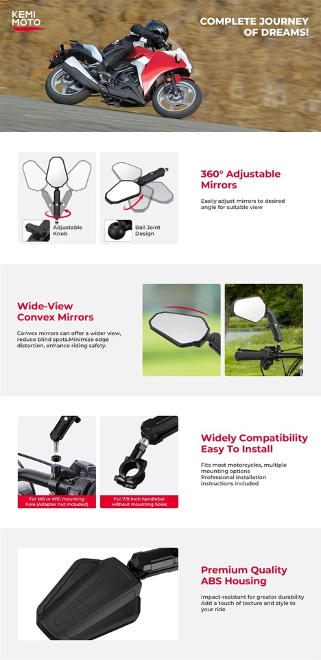 Espejo retrovisor moto 7/8" montaje manillar para Honda CRF230L 300L CRF450L Foto 4 de 4