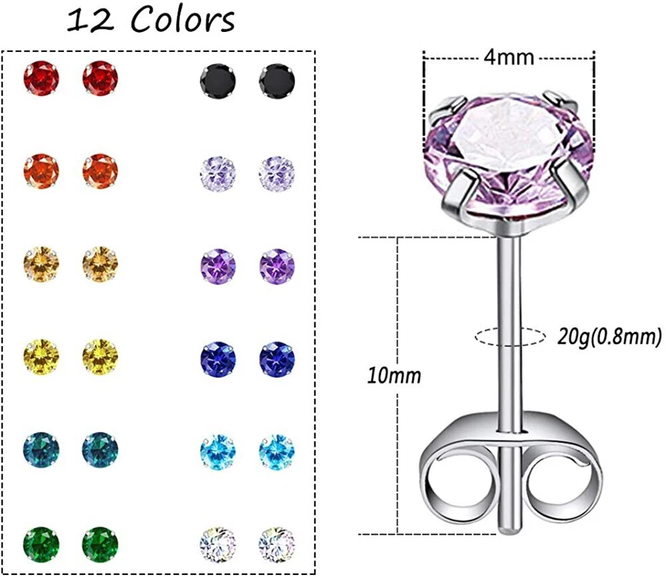 Juego de 12 pares de pendientes de hélice de cartílago de circonita cúbica de acero inoxidable Foto 4 de 4