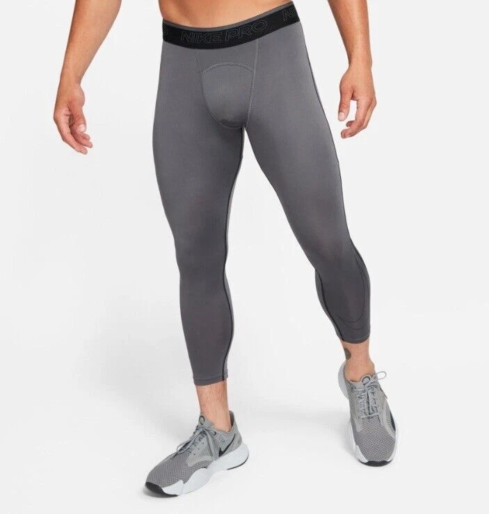 NWT MEN'S NIKE DD1919 068 PRO DRI FIT 3/4 BASE LAYER D. GREY TIGHT LEGGING - Image 2 of 4