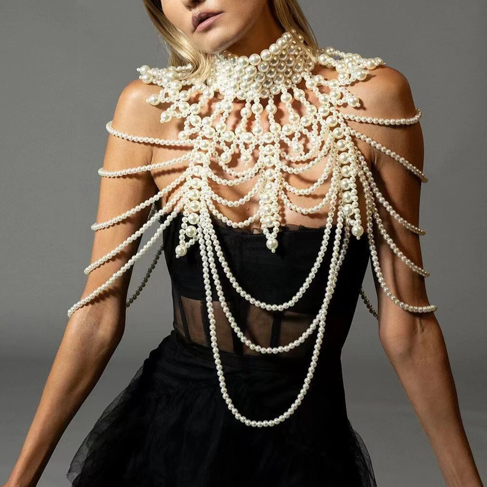 Mujeres Perlas Sujetador Collar Joyería Ajustable Sexy Accesorios Cuerpo Cadena Joyería Foto 2 de 4
