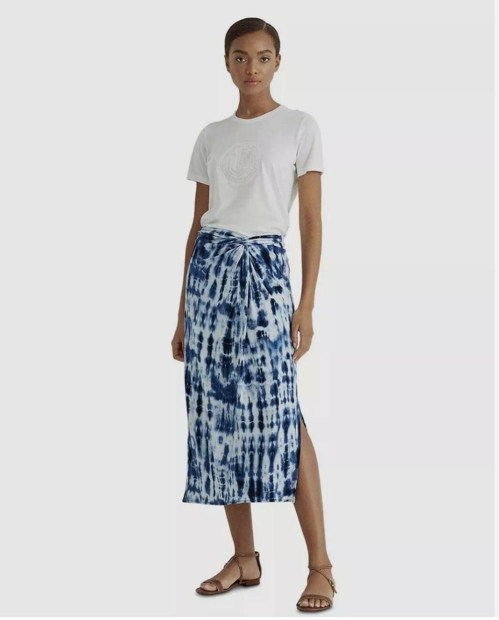 NWT Lauren Ralph Lauren Womens XL Linen Tie Dye Midi Skirt Zip Stretch $110