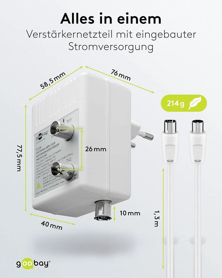 AMPLIFICADOR ANTENA TELEVISION TV TDT COMPACTO MINI INTERIOR 2 SALIDAS - Imagen 3 de 3