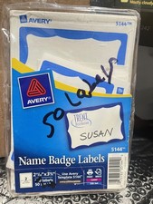 Avery 5144 Name Badge Labels. Blue Border, 2-1/3 x 3-3/8", Pack of 50 M8 