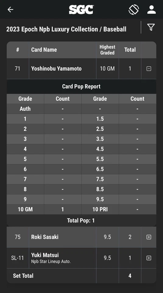 Yoshinobu Yamamoto RC RARE 2023 EPOCH NPB Luxury Collection #71 POP 1 - Image 3 of 3