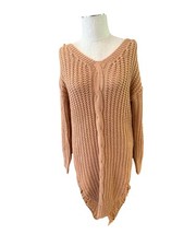 Hendi Sweater Dress Womens Small Peach Acrylic Cable Knit Long Sleeve Side Slit