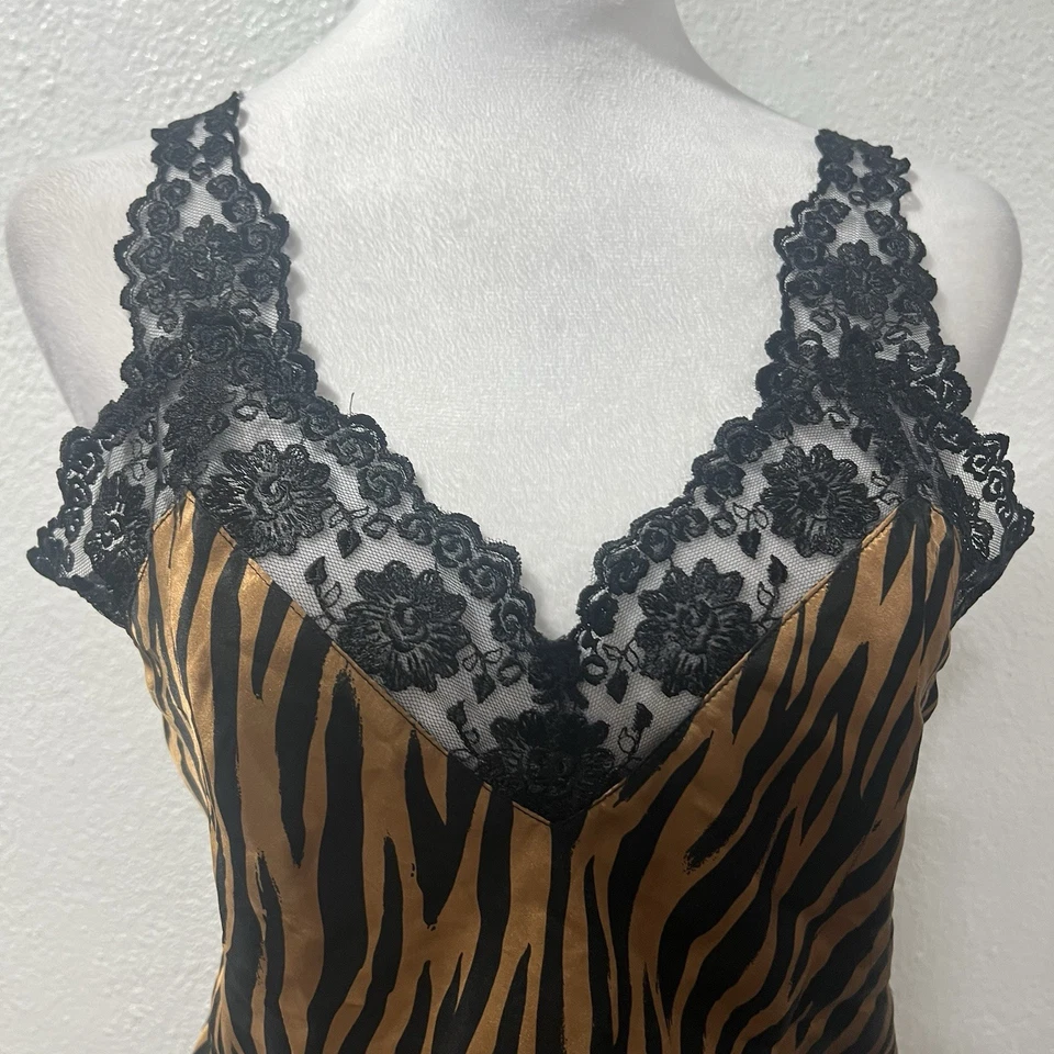 Vintage silk Leopard Print Lace Trim Silk Cami Top Small Silkscreen Sleeveless M - Image 4 of 4