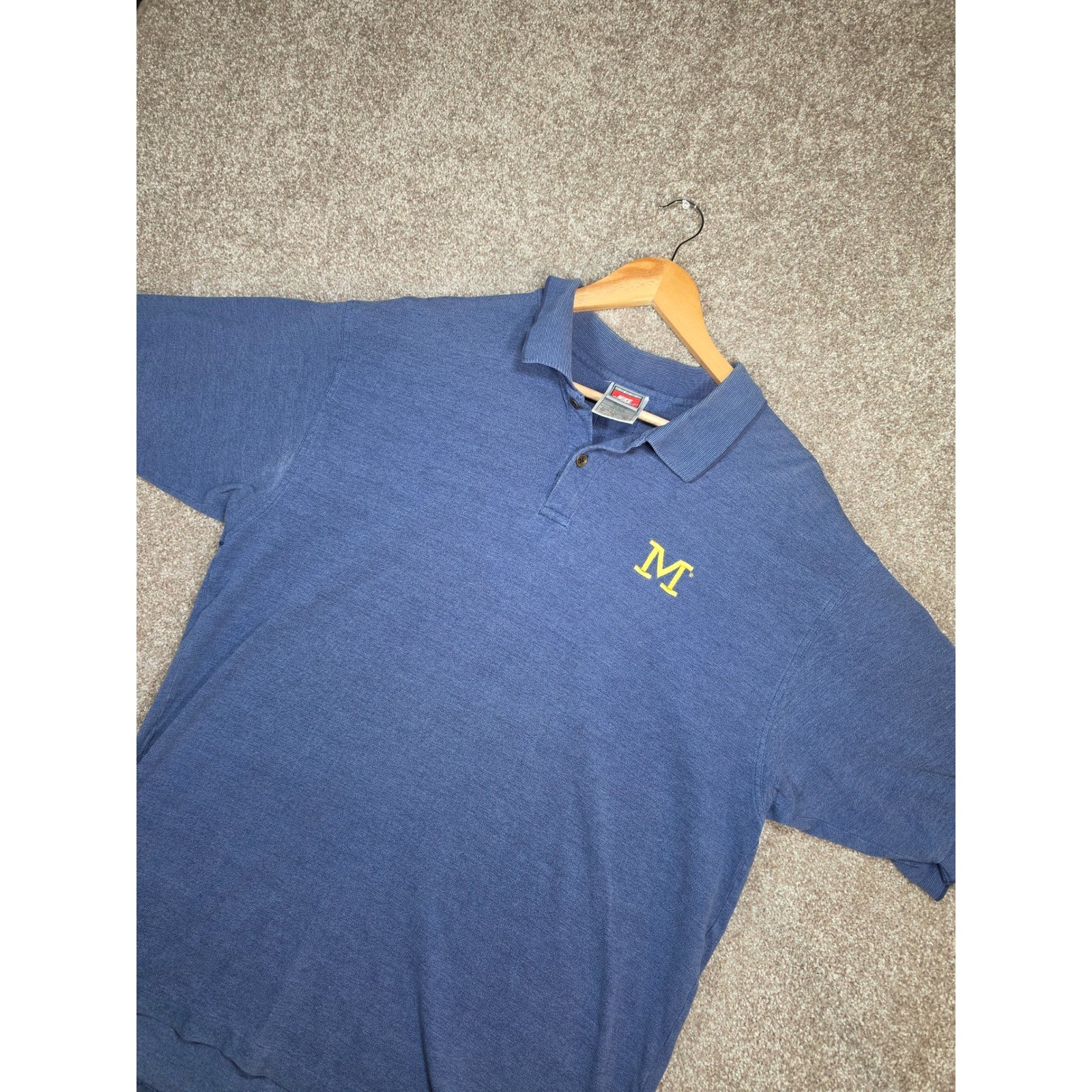 Nike Team Sports Michigan Wolverines Polo Shirt Mens XL Blue Vintage Cotton
