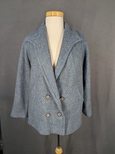 Avoca Collection Ireland Vtg Wool Double Breasted Button Coat Blue Gray Med.