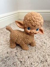 Vintage Sun Rubber Company Lamb Figure Tan Beige 1955 Squeaker Works