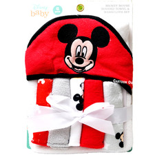 Disney Mickey Mouse Hooded Baby Infant Towel and Washcloth Bath 6 pc set New