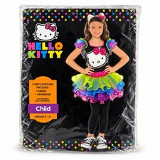 Hello Kitty Rainbow Ruffle Dress  Headband Costume Girls Medium 8  10